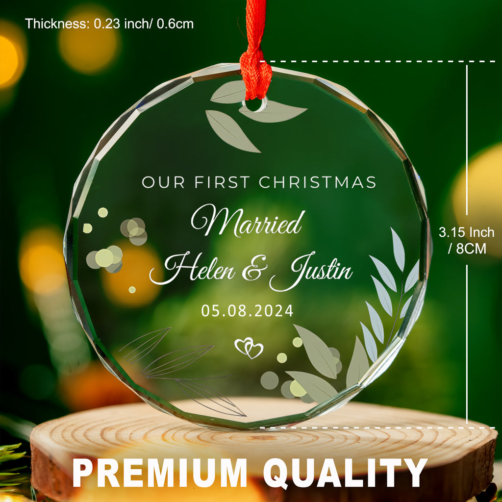 Personalized First Christmas Married Glass Ornament, 1st Christmas Wedding Keepsake - image 2