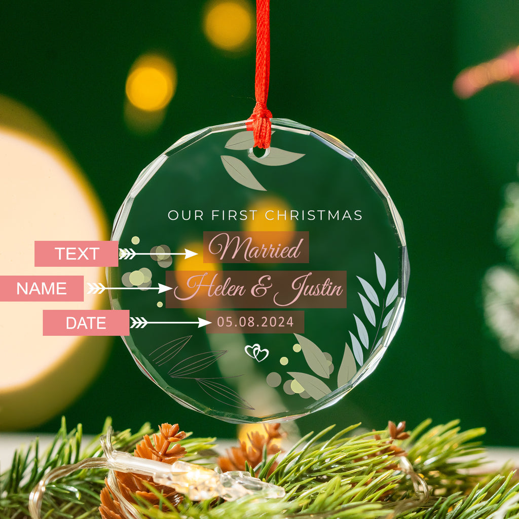 Personalized First Christmas Married Glass Ornament, 1st Christmas Wedding Keepsake - image 3