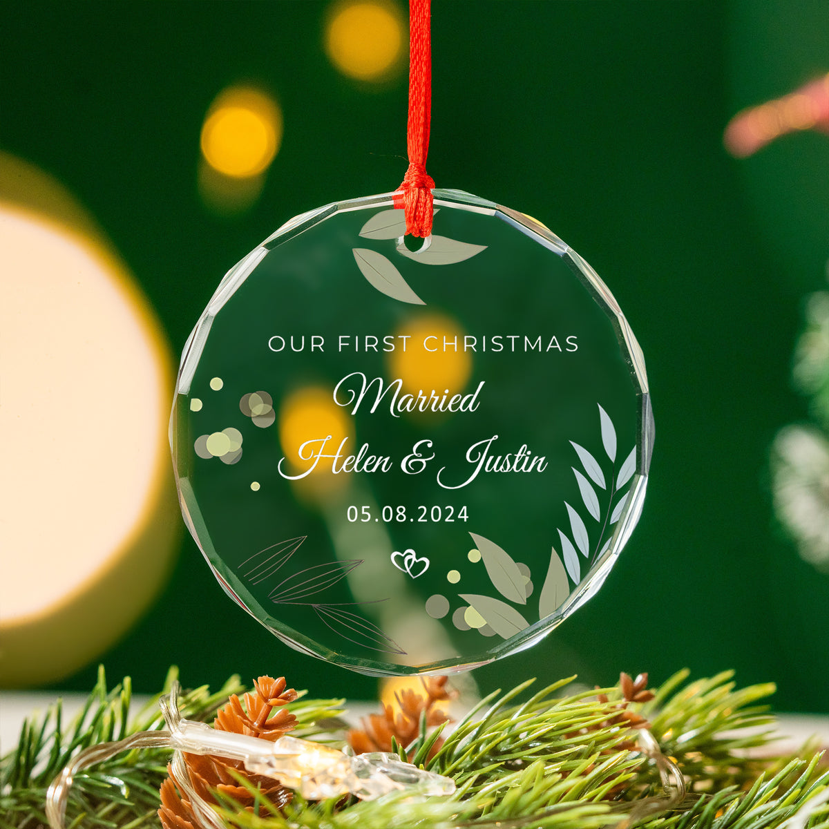 Personalized First Christmas Married Glass Ornament, 1st Christmas Wedding Keepsake