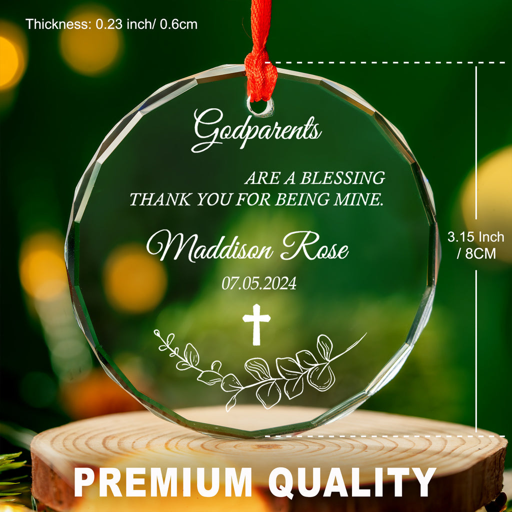Personalized Baptism Glass Christmas Ornament 2026, Godparents Baby Baptism Gift - image 3