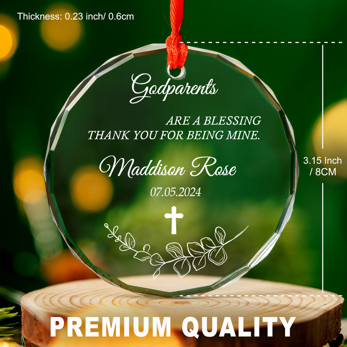 Personalized Baptism Glass Christmas Ornament 2026, Godparents Baby Baptism Gift - image 3
