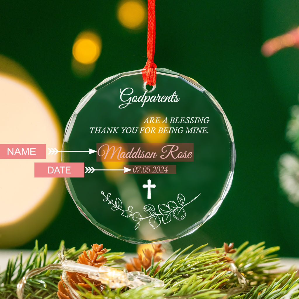 Personalized Baptism Glass Christmas Ornament 2026, Godparents Baby Baptism Gift - image 4