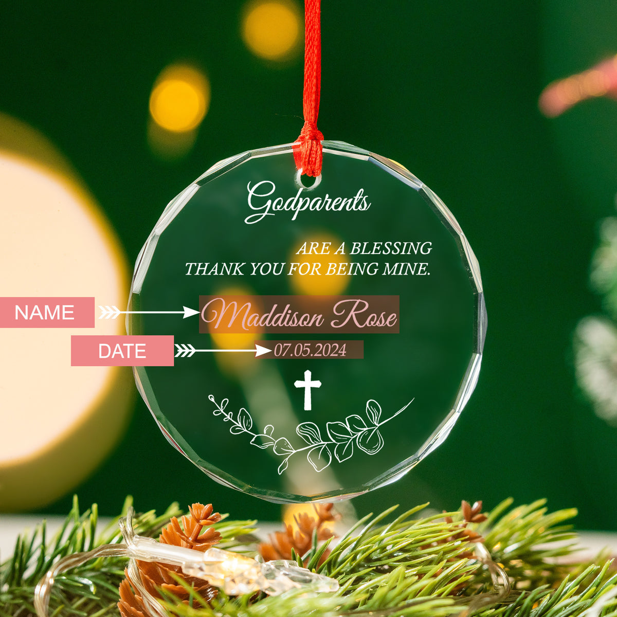 Personalized Baptism Glass Christmas Ornament 2026, Godparents Baby Baptism Gift - image 4