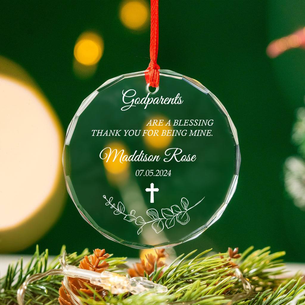 Personalized Baptism Glass Christmas Ornament 2026, Godparents Baby Baptism Gift