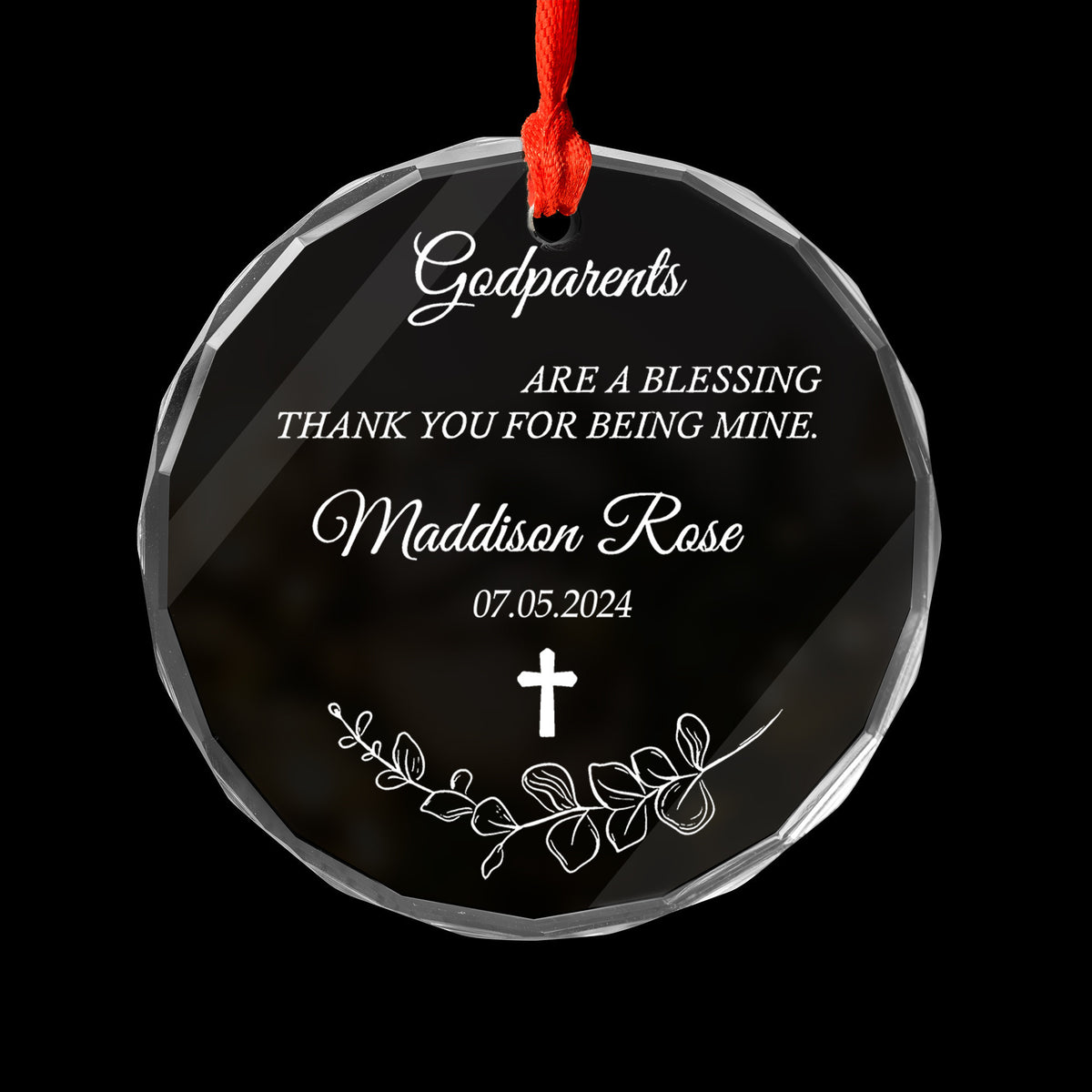 Personalized Baptism Glass Christmas Ornament 2026, Godparents Baby Baptism Gift - image 2