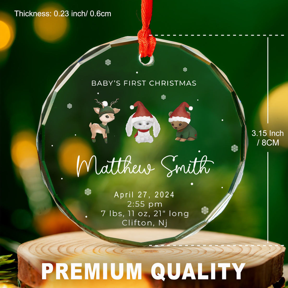 Personalized Baby Stats Glass Christmas Ornament, Baby Announcement Gift - image 3