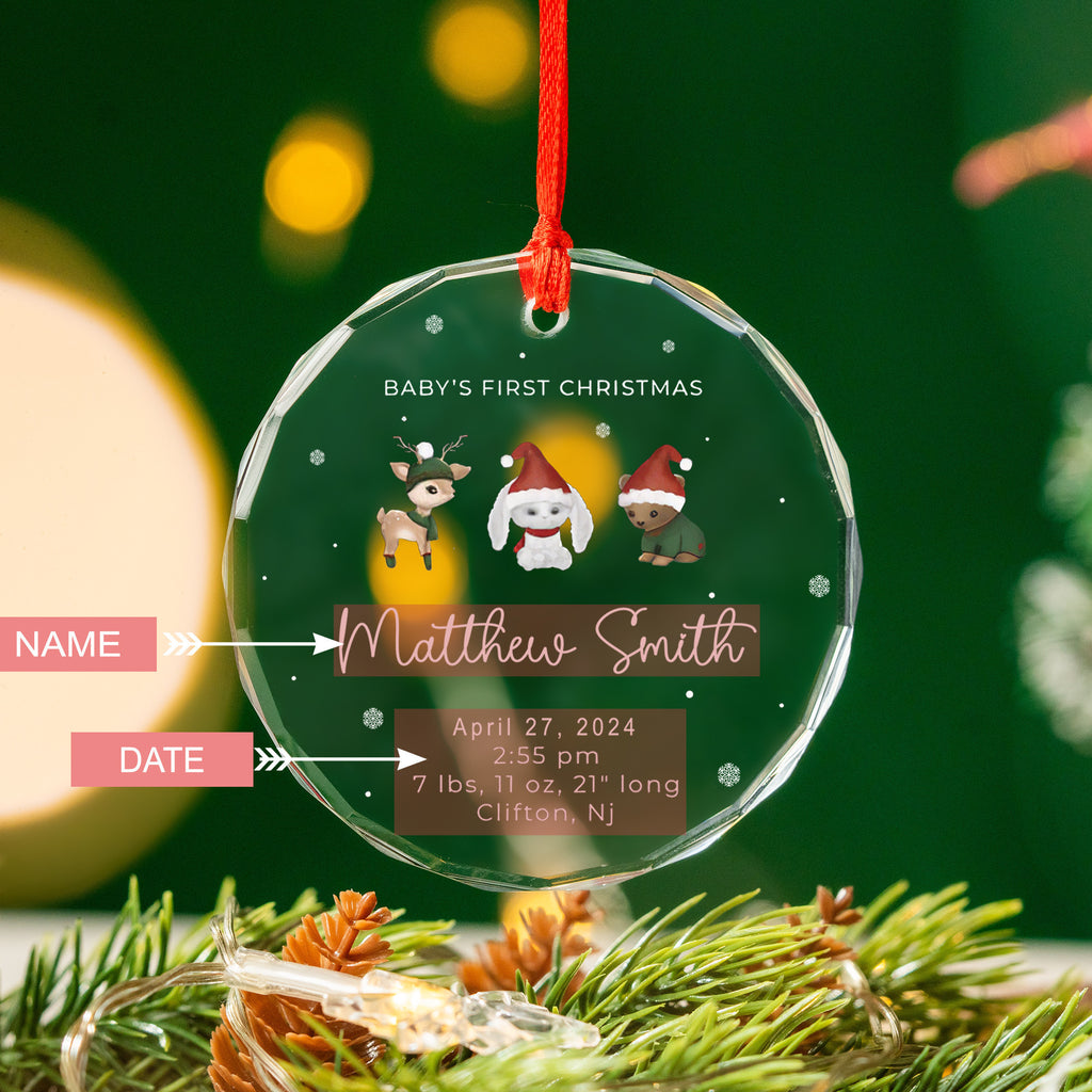 Personalized Baby Stats Glass Christmas Ornament, Baby Announcement Gift - image 4