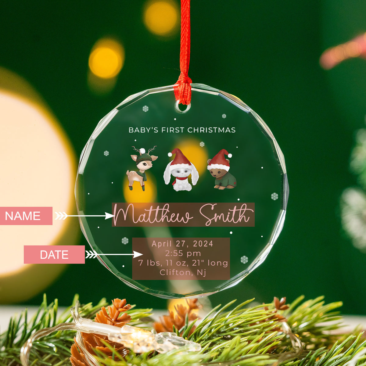 Personalized Baby Stats Glass Christmas Ornament, Baby Announcement Gift - image 4