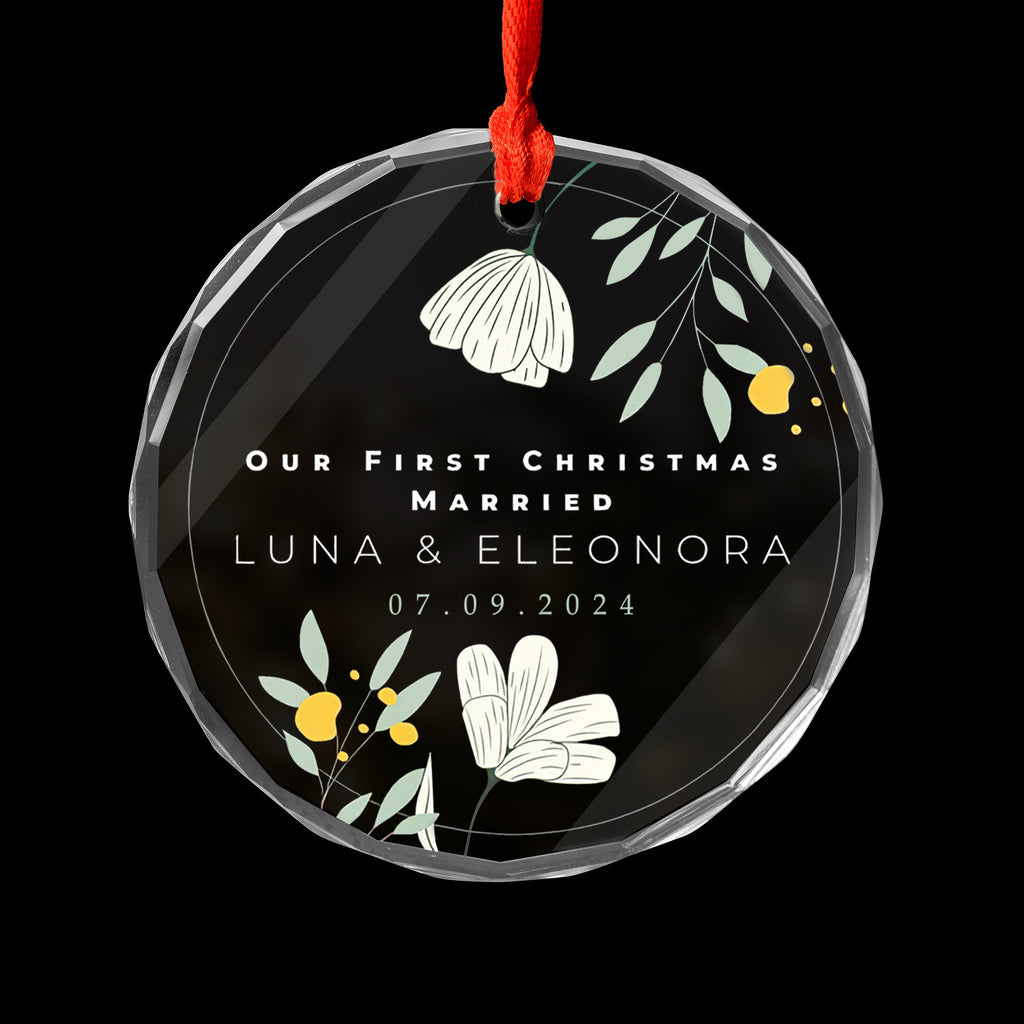 Personalized Floral Married Glass Christmas Ornament, Engagement or Wedding Gift - image 4