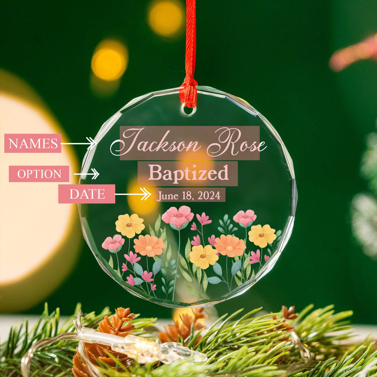Personalized Baptism Glass Christmas Ornament, Christening Gift for Baby - image 4