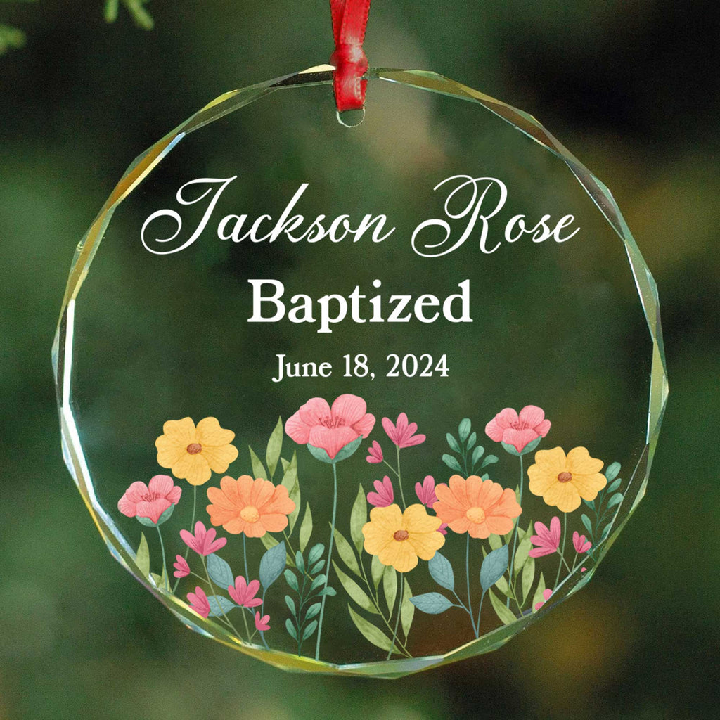 Personalized Baptism Glass Christmas Ornament, Christening Gift for Baby