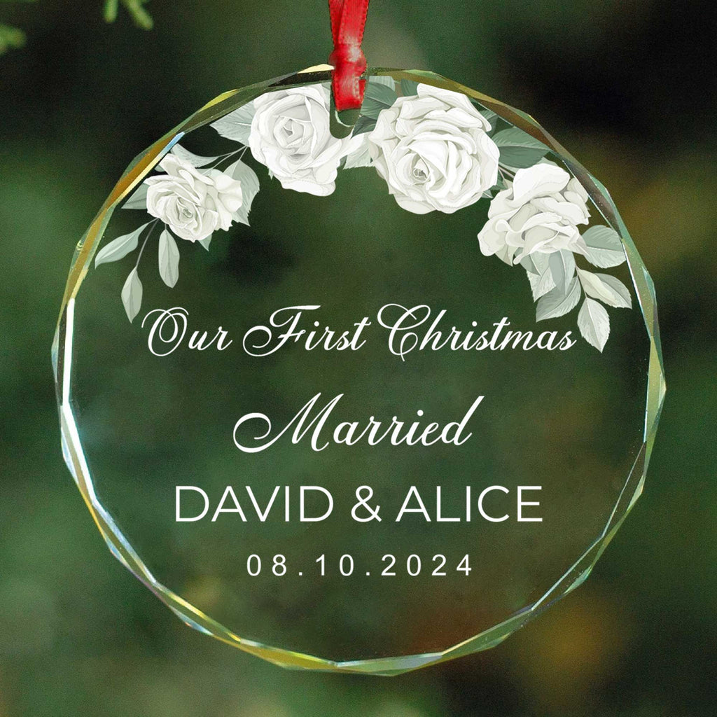 Personalized First Christmas Married Glass Ornament, Bridal Shower Gift