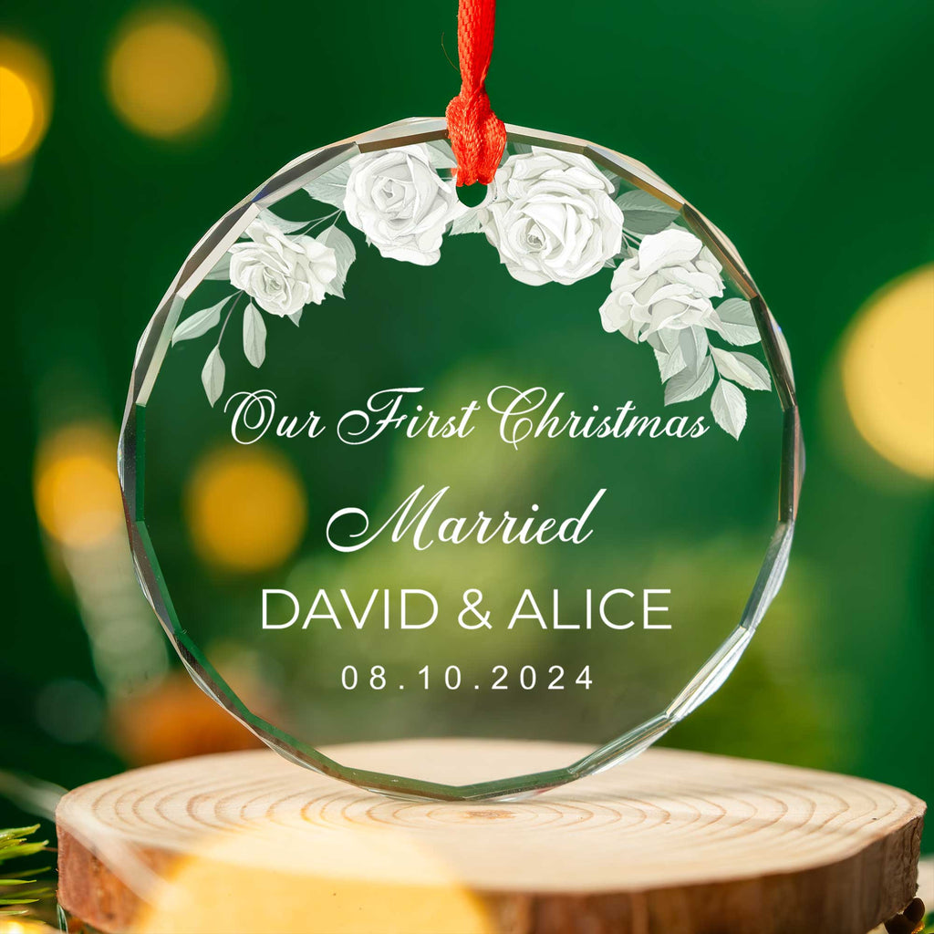 Personalized First Christmas Married Glass Ornament, Bridal Shower Gift - image 3