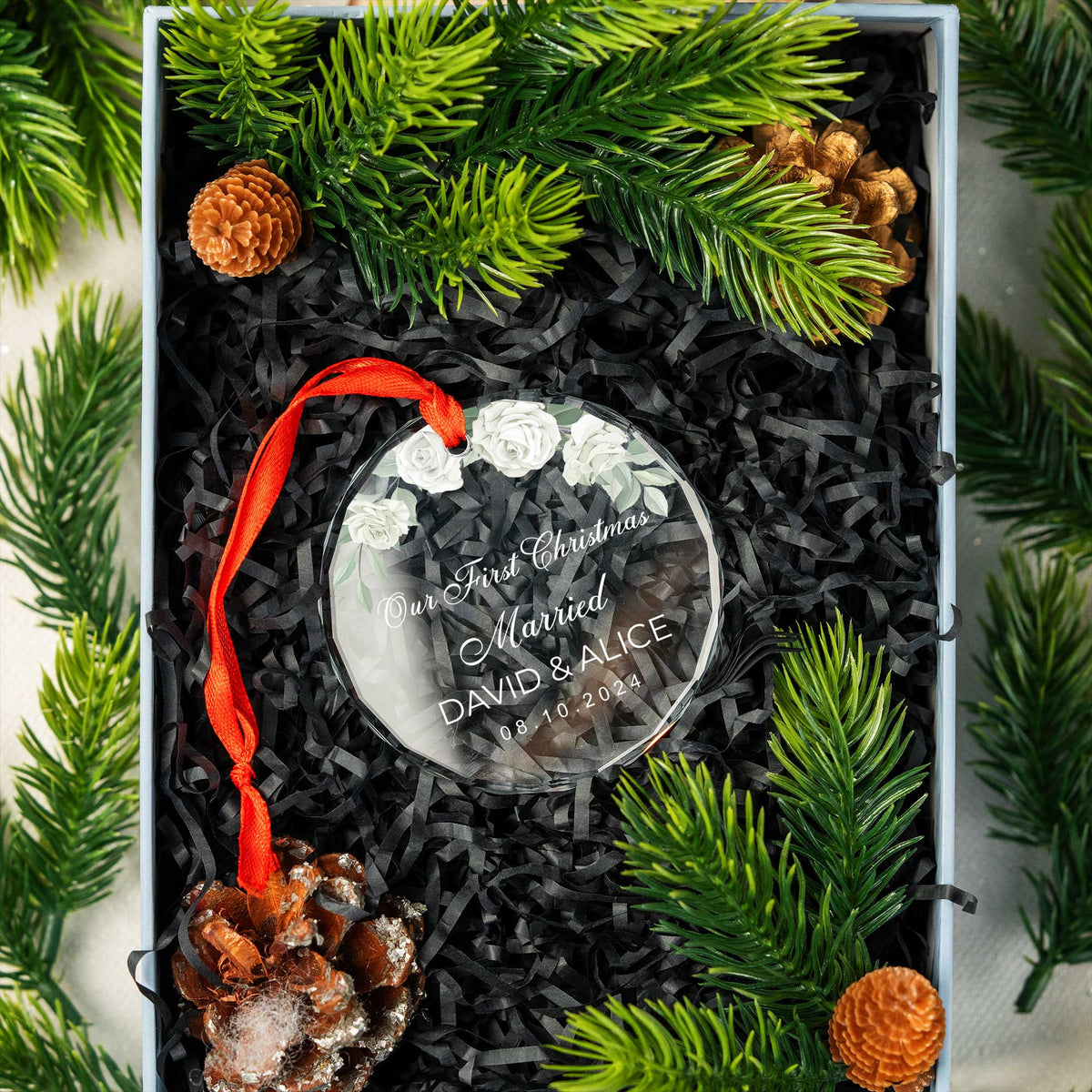 Personalized First Christmas Married Glass Ornament, Bridal Shower Gift - image 7