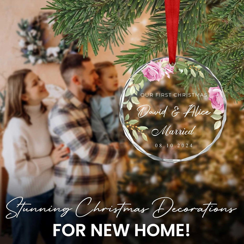 Personalized First Christmas as Married Glass Ornament, Couples Christmas Gift - image 2