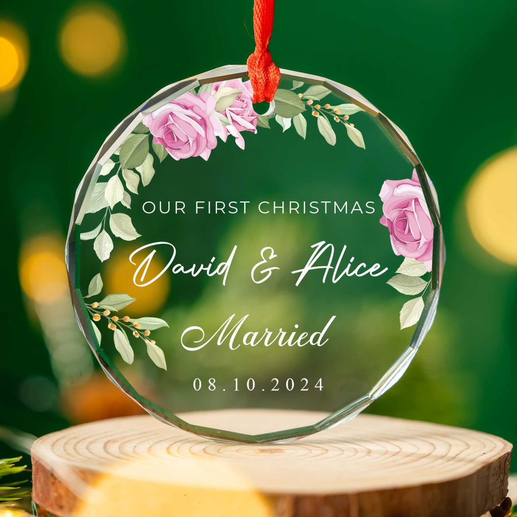Personalized First Christmas as Married Glass Ornament, Couples Christmas Gift - image 3