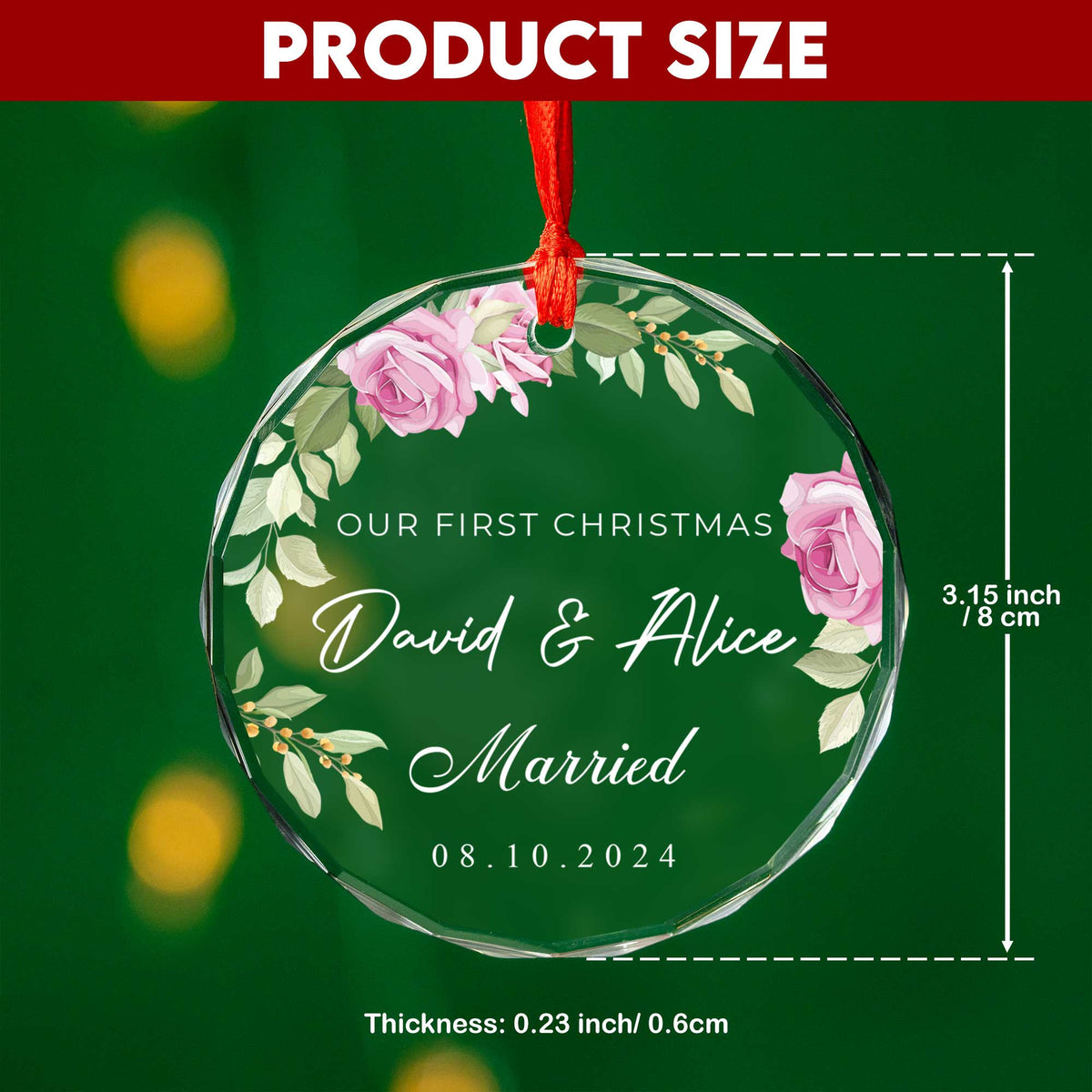 Personalized First Christmas as Married Glass Ornament, Couples Christmas Gift - image 4