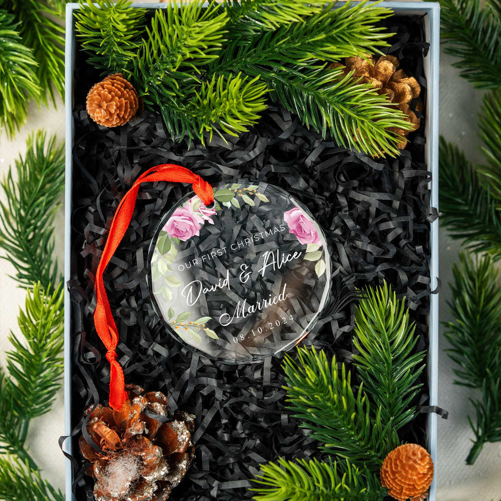 Personalized First Christmas as Married Glass Ornament, Couples Christmas Gift - image 6