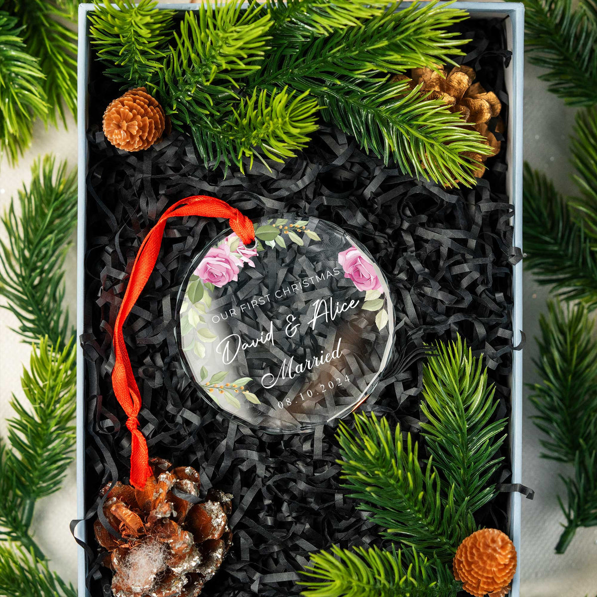 Personalized First Christmas as Married Glass Ornament, Couples Christmas Gift - image 6