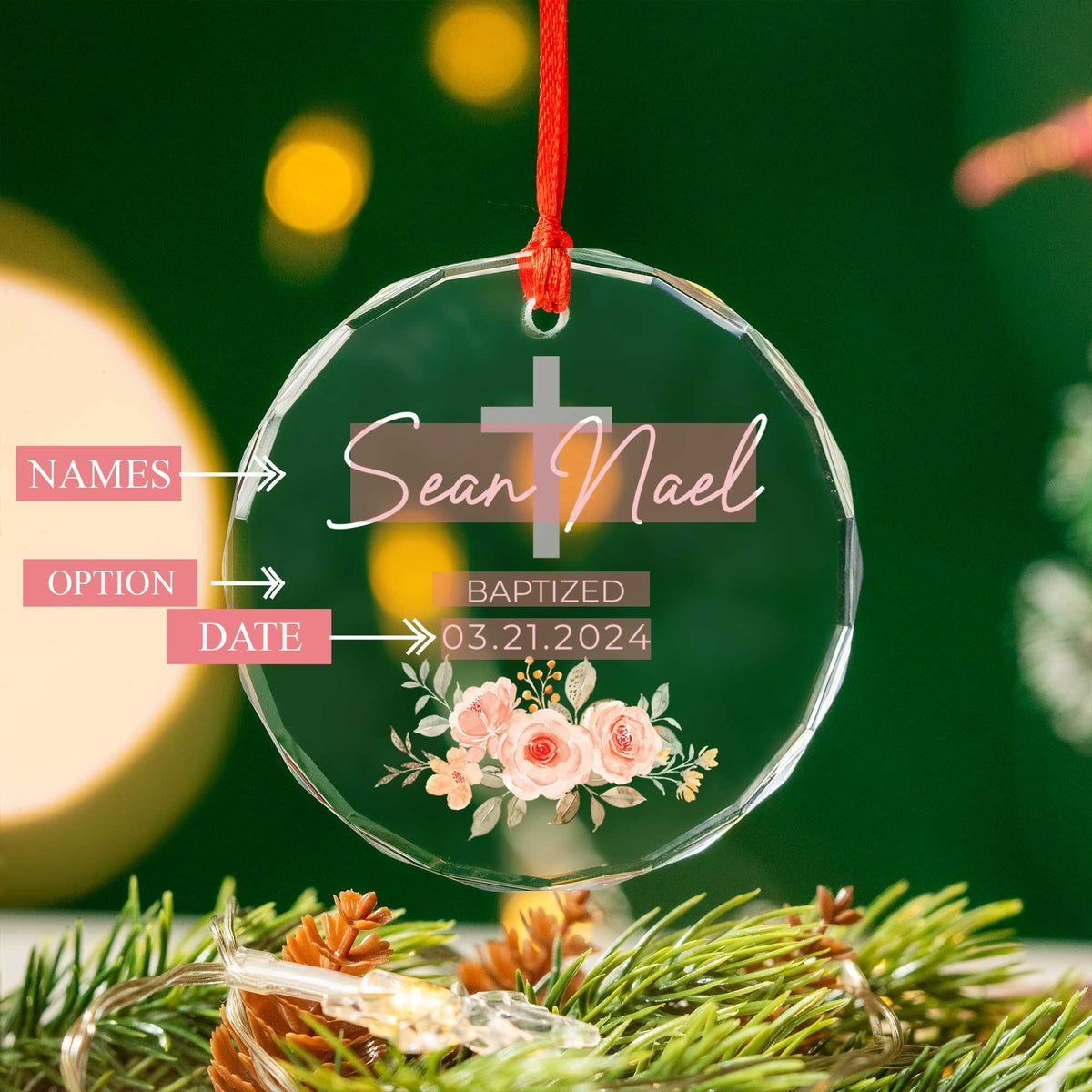 Personalized Baptism Glass Christmas Ornament, Baptized Baby Gift - image 5