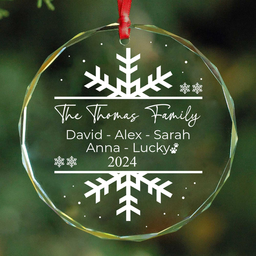 Personalized Snowflake Family Members Names Glass Christmas Ornament, Christmas Gift