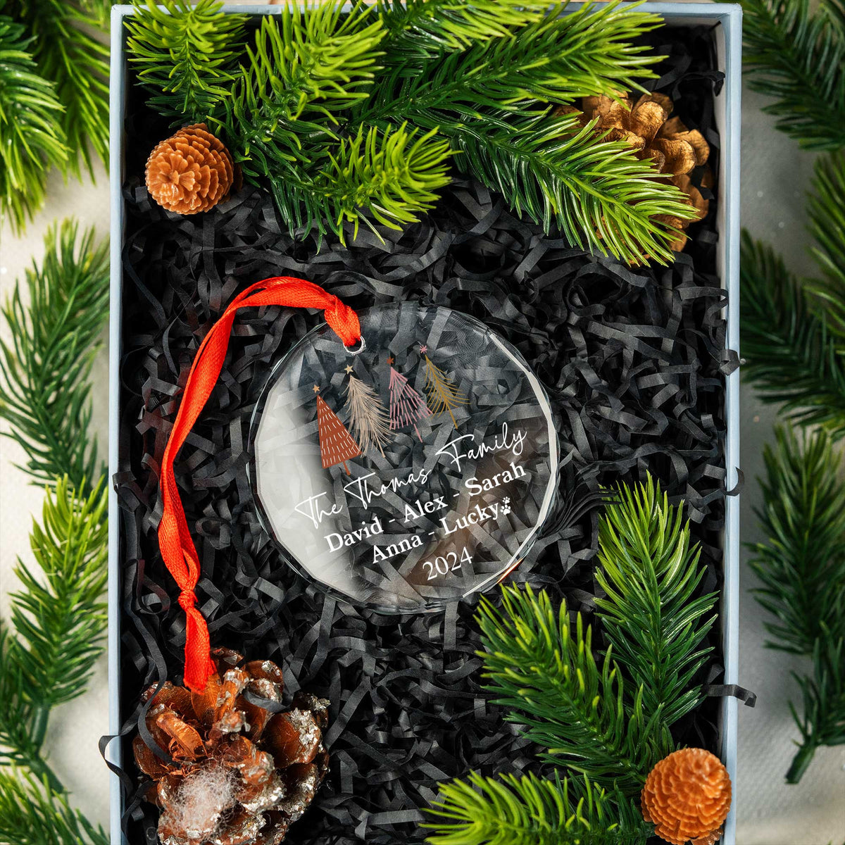 Personalized Family Names Glass Christmas Ornament with Pet Name, Christmas Family Gift - image 3