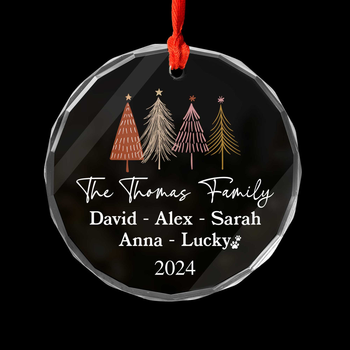 Personalized Family Names Glass Christmas Ornament with Pet Name, Christmas Family Gift - image 4