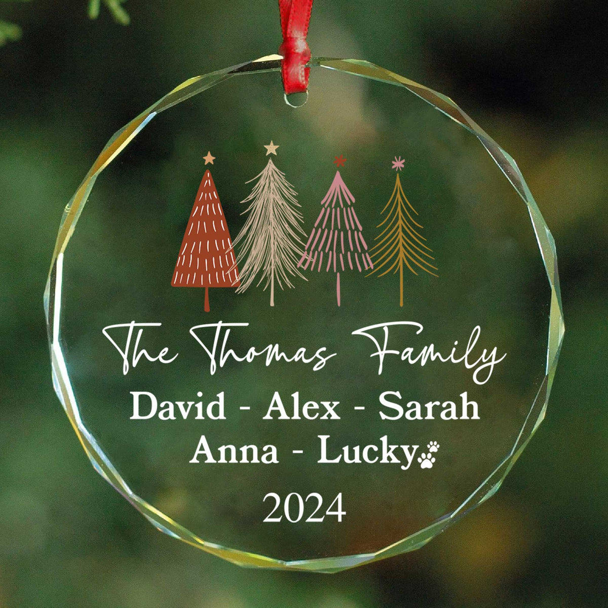Personalized Family Names Glass Christmas Ornament with Pet Name, Christmas Family Gift
