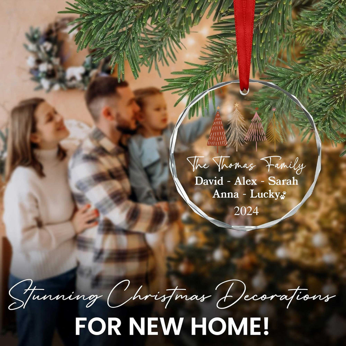 Personalized Family Names Glass Christmas Ornament with Pet Name, Christmas Family Gift - image 7
