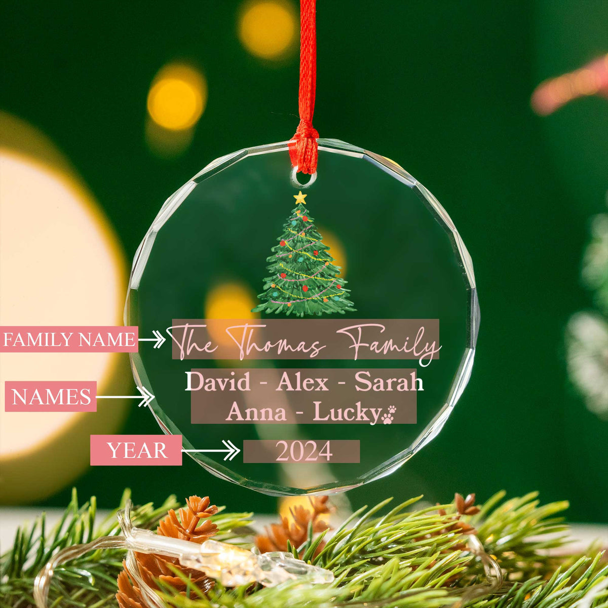 Personalized Family Glass Christmas Ornament with Dog Name, Dog Lover Family Gift - image 4