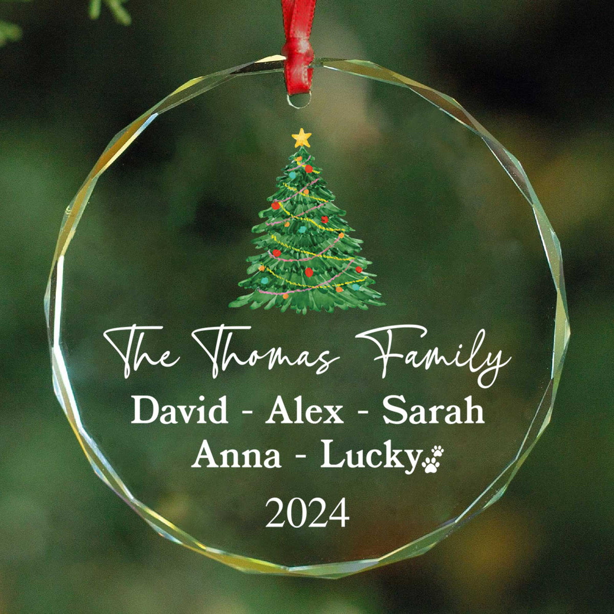 Personalized Family Glass Christmas Ornament with Dog Name, Dog Lover Family Gift