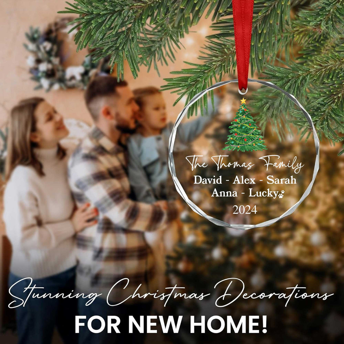 Personalized Family Glass Christmas Ornament with Dog Name, Dog Lover Family Gift - image 7