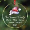 Personalized Santa Hat Family Glass Christmas Ornament with Pet Name 2026, Family Gift