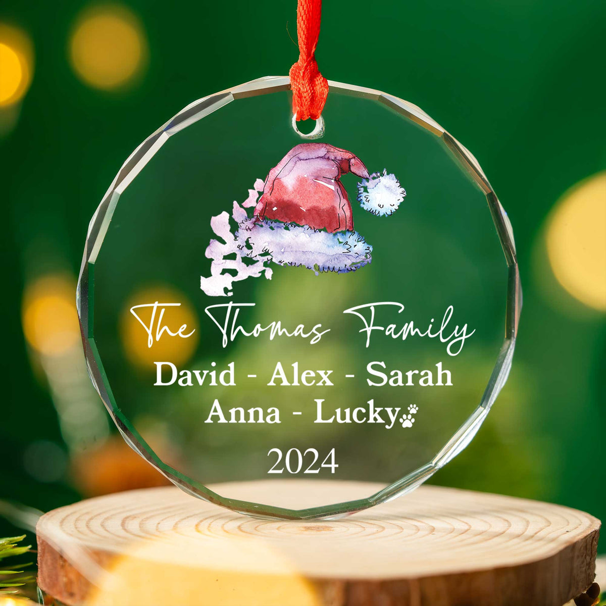 Personalized Santa Hat Family Glass Christmas Ornament with Pet Name 2026, Family Gift - image 3