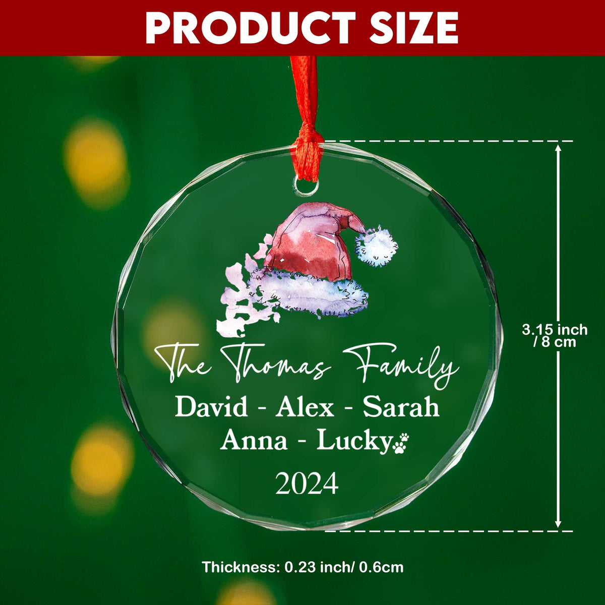 Personalized Santa Hat Family Glass Christmas Ornament with Pet Name 2026, Family Gift - image 4