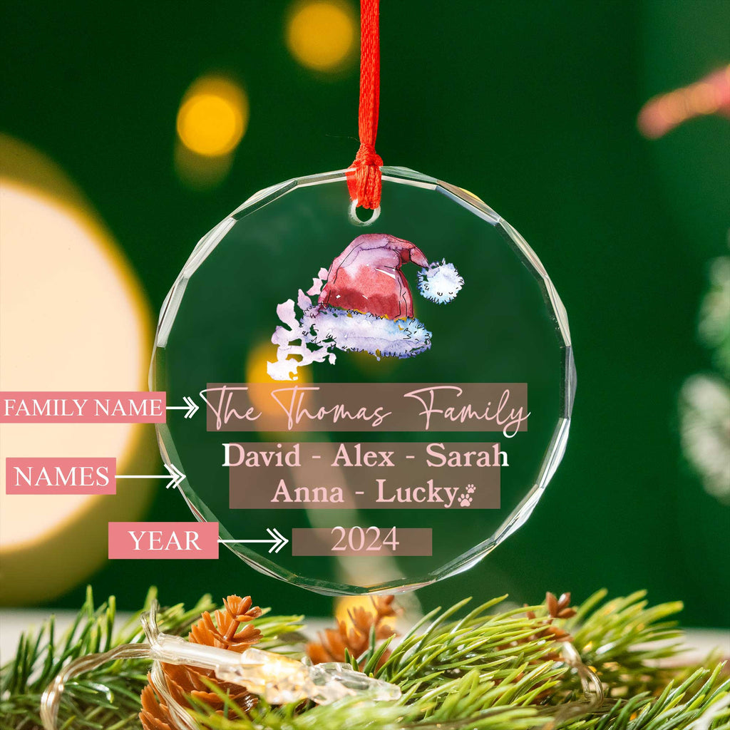 Personalized Santa Hat Family Glass Christmas Ornament with Pet Name 2026, Family Gift - image 5