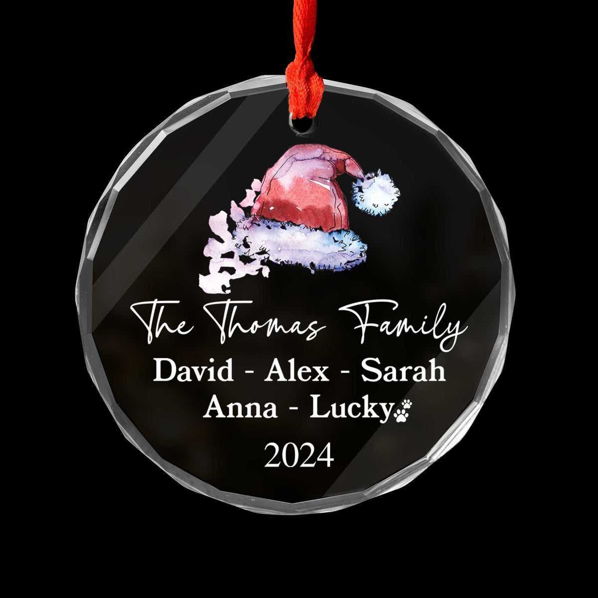 Personalized Santa Hat Family Glass Christmas Ornament with Pet Name 2026, Family Gift - image 6