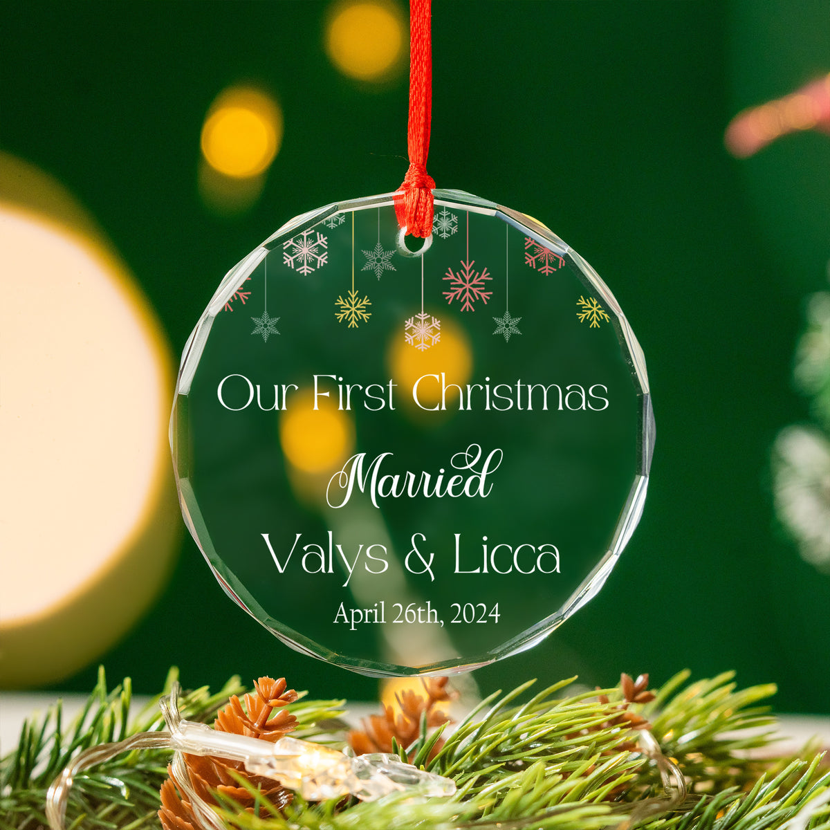 Personalized Our First Christmas Married Glass Ornament 2026, Newlywed Keepsake