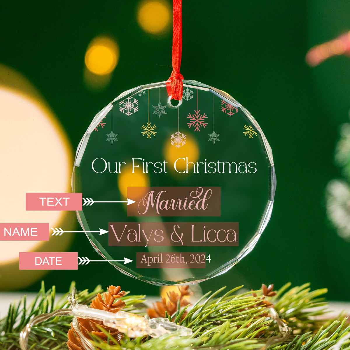 Personalized Our First Christmas Married Glass Ornament 2026, Newlywed Keepsake - image 4