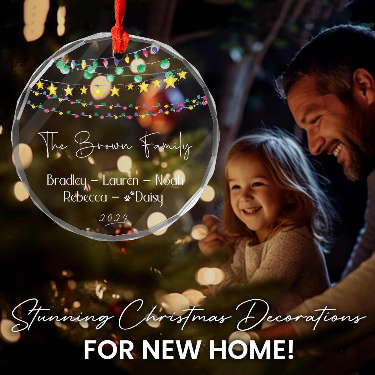 Personalized Family Glass Christmas Ornament with Pet Name, Xmas Family Gift - image 2