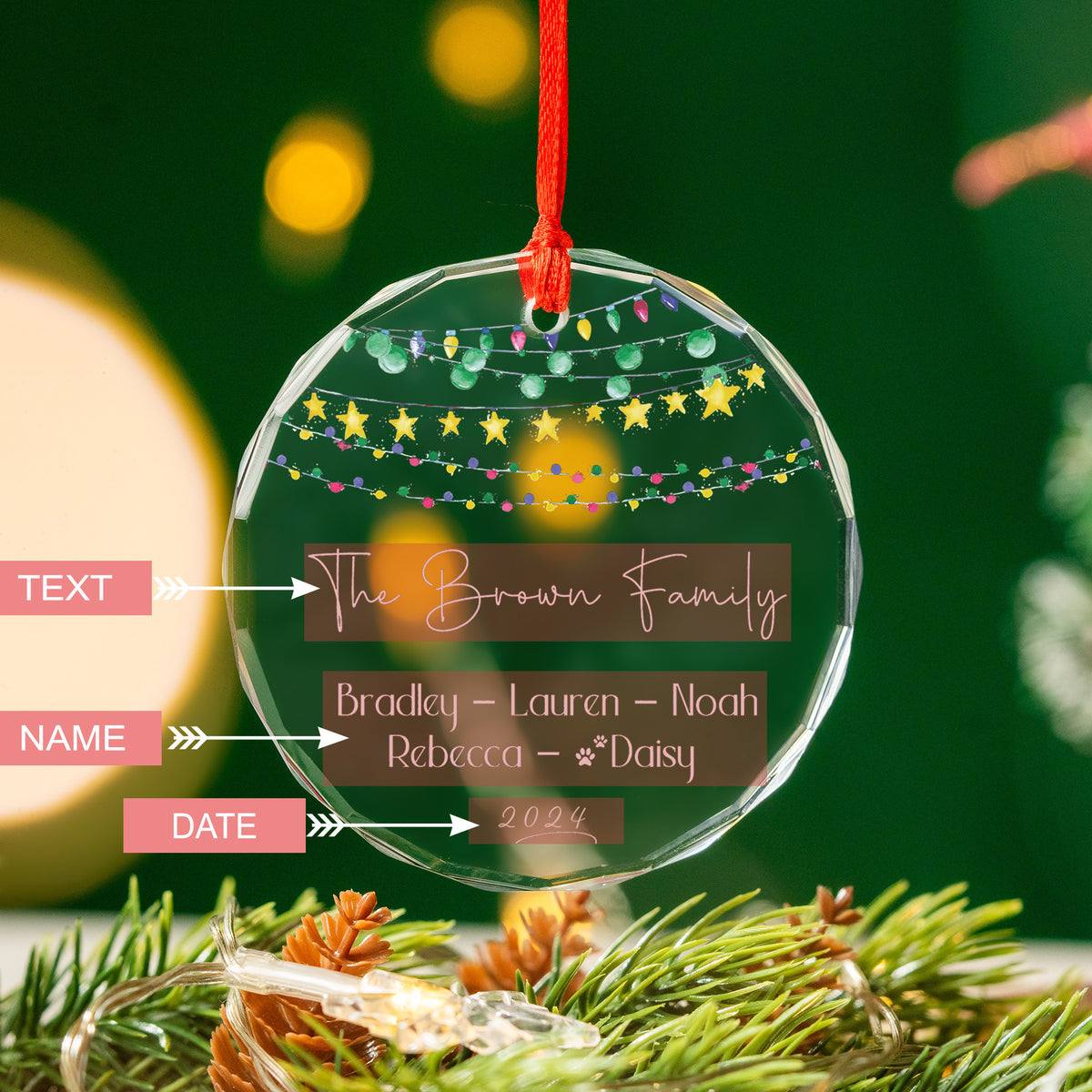 Personalized Family Glass Christmas Ornament with Pet Name, Xmas Family Gift - image 4