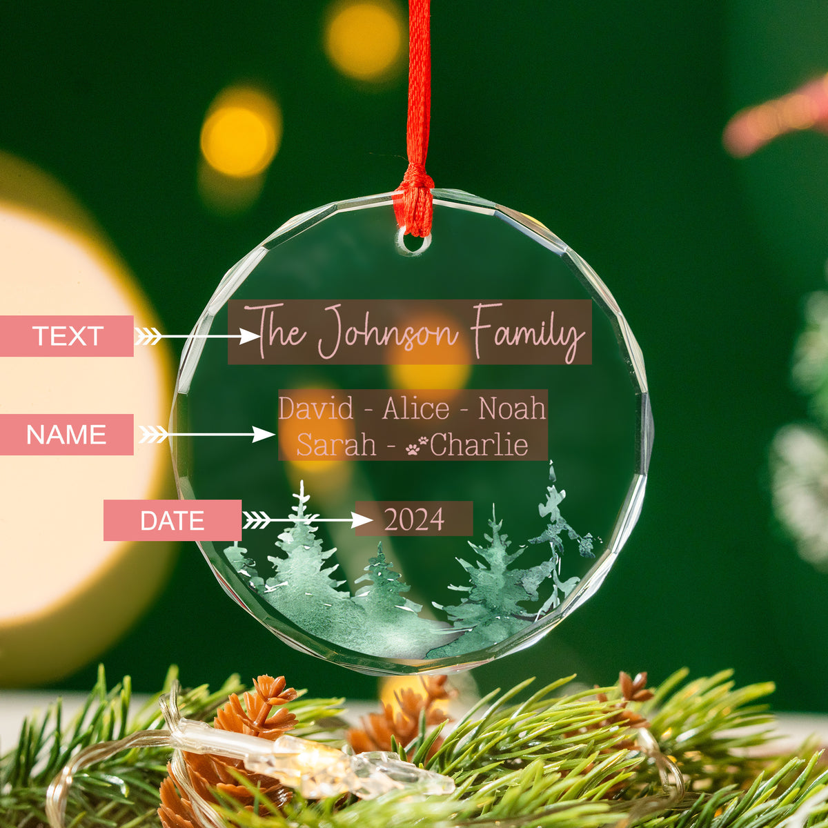 Personalized Dog Paw Print Family Glass Christmas Ornament with Dog Name, Christmas Gift - image 5