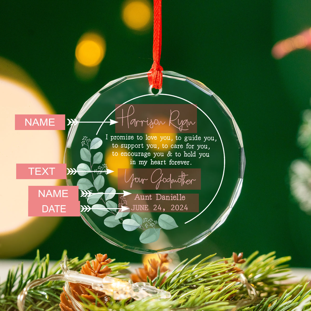 Personalized Baby Baptism Glass Christmas Ornament, Baptism Gift from Godparents - image 4