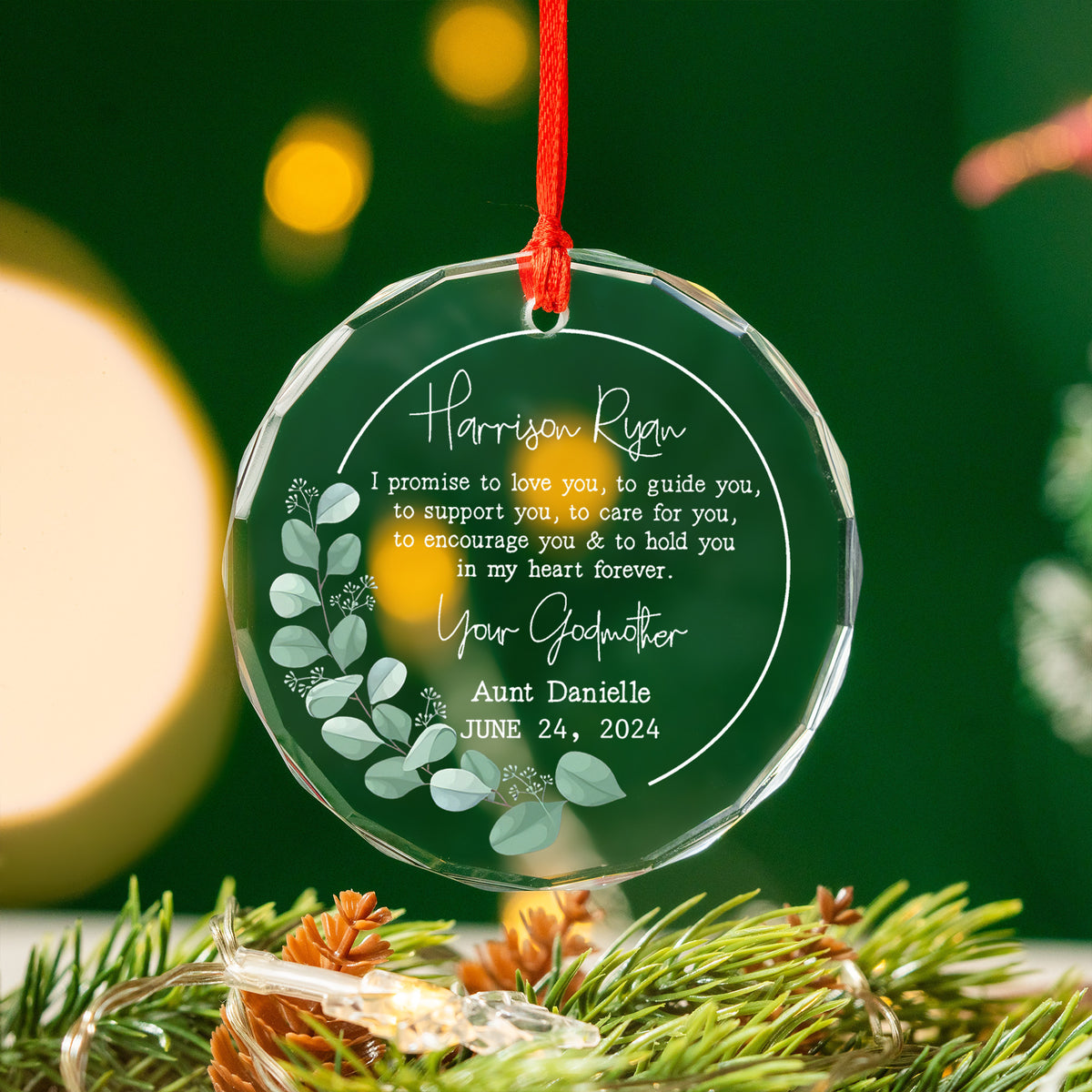 Personalized Baby Baptism Glass Christmas Ornament, Baptism Gift from Godparents