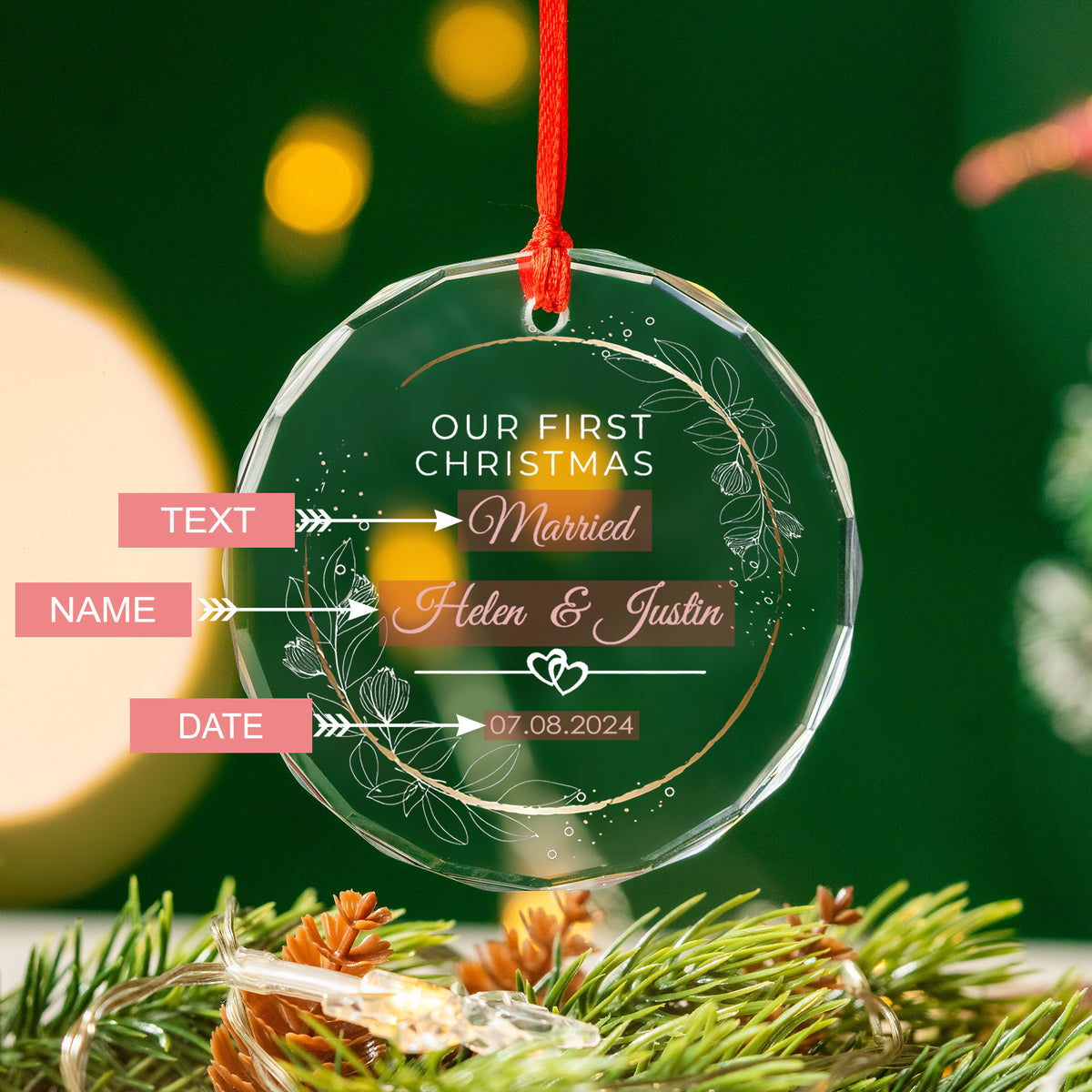 Personalized First Christmas as Engaged Glass Ornament, Anniversary or Engagement Gift - image 4