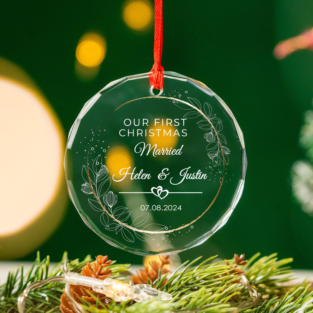 Personalized First Christmas as Engaged Glass Ornament, Anniversary or Engagement Gift
