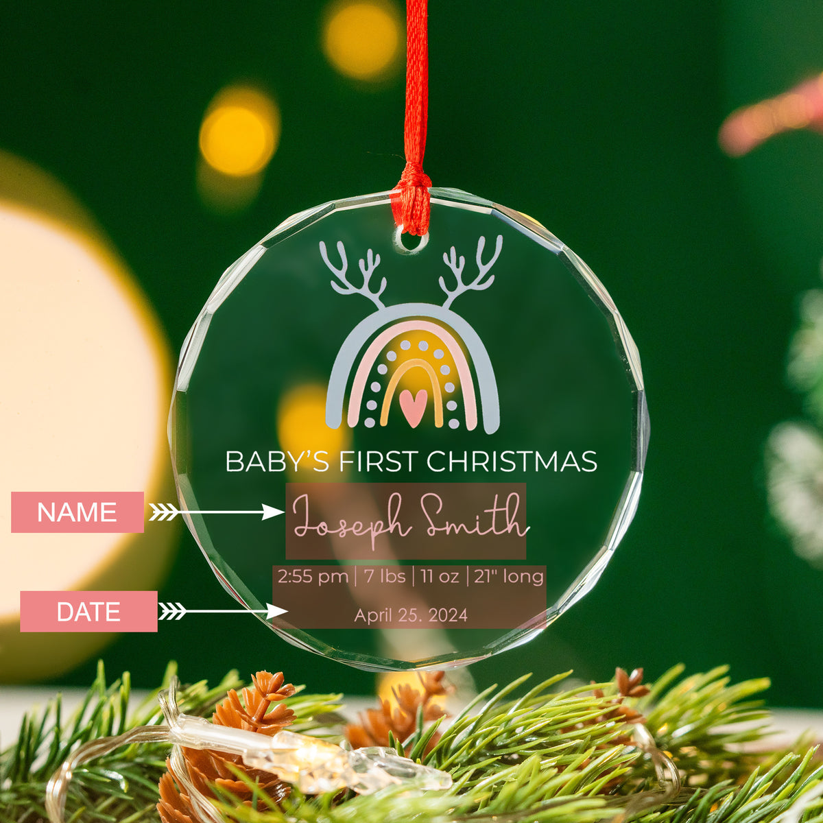 Personalized Baby's First Christmas Glass Ornament, New Baby Gift - image 4