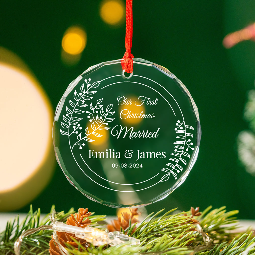 Personalized Engagement Glass Christmas Ornament, First Christmas as Engaged Gift