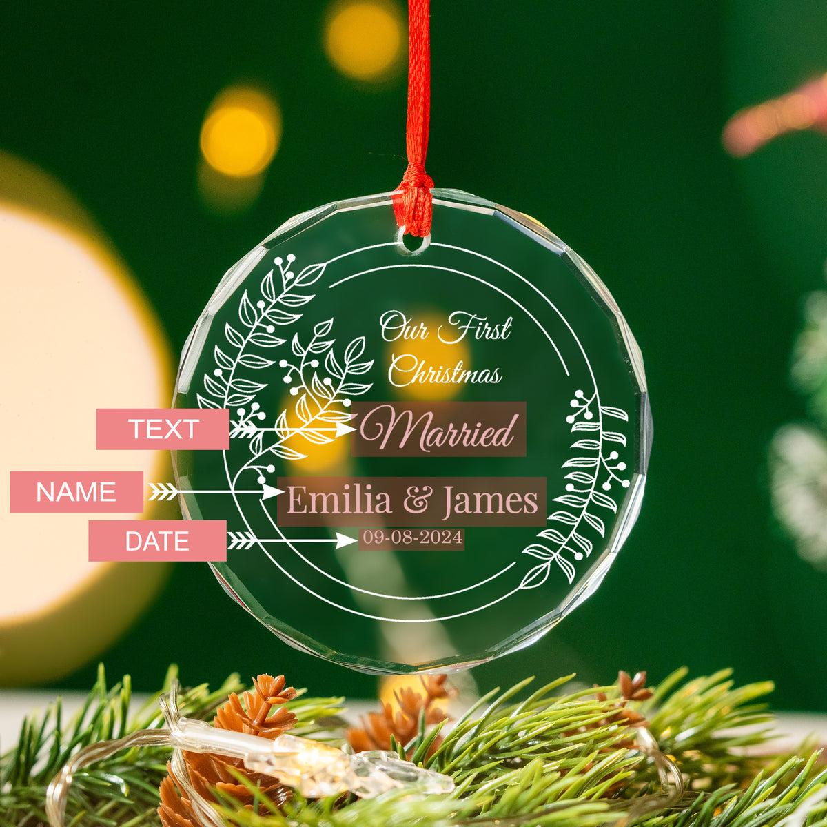 Personalized Engagement Glass Christmas Ornament, First Christmas as Engaged Gift - image 3