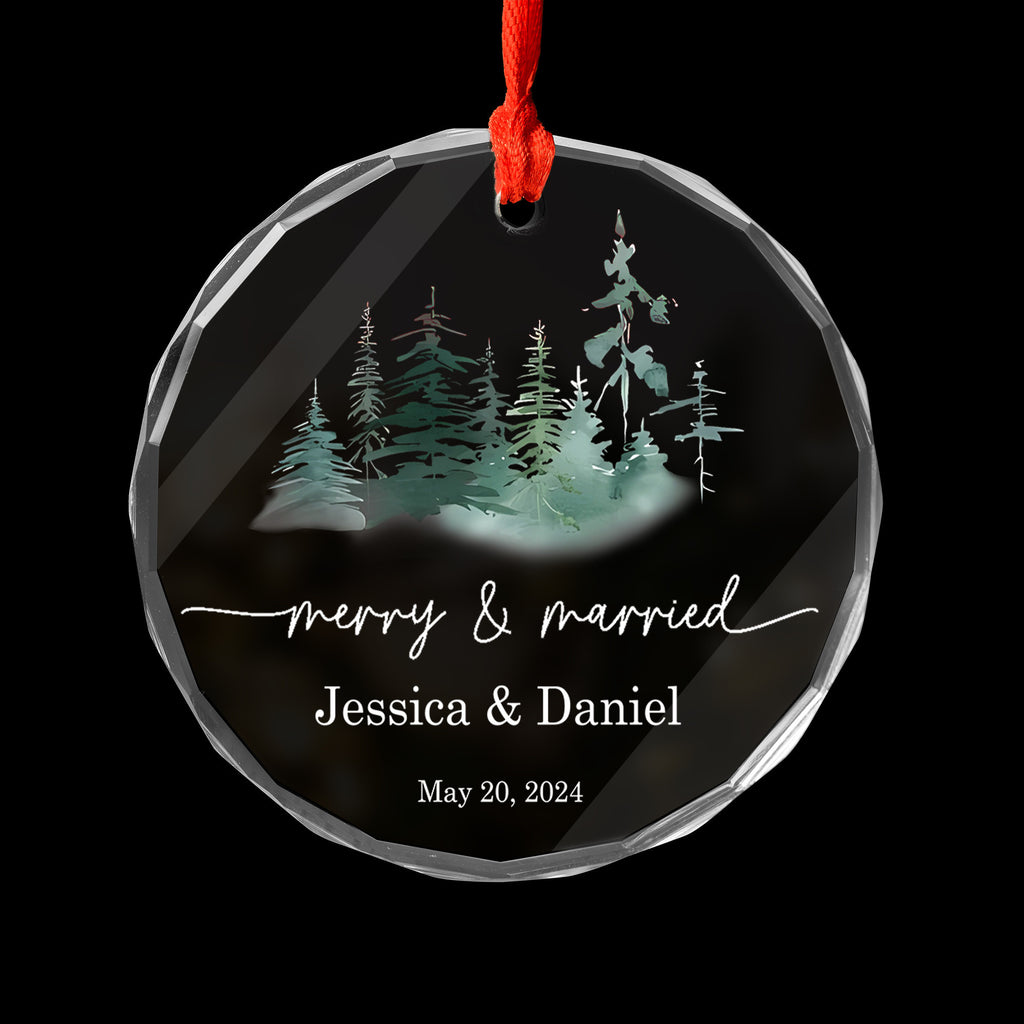 Personalized Merry and Married Glass Christmas Ornament, Newlywed Gift - image 2